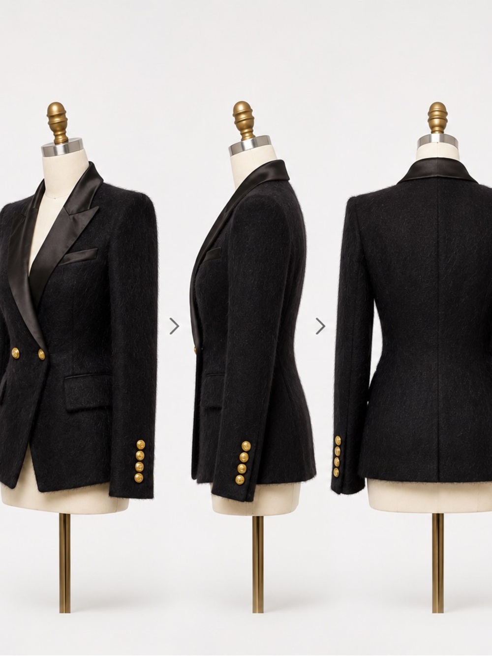 Balmain Black Mohair Double-Breasted Blazer with Satin Lapels - Picture 2 of 3